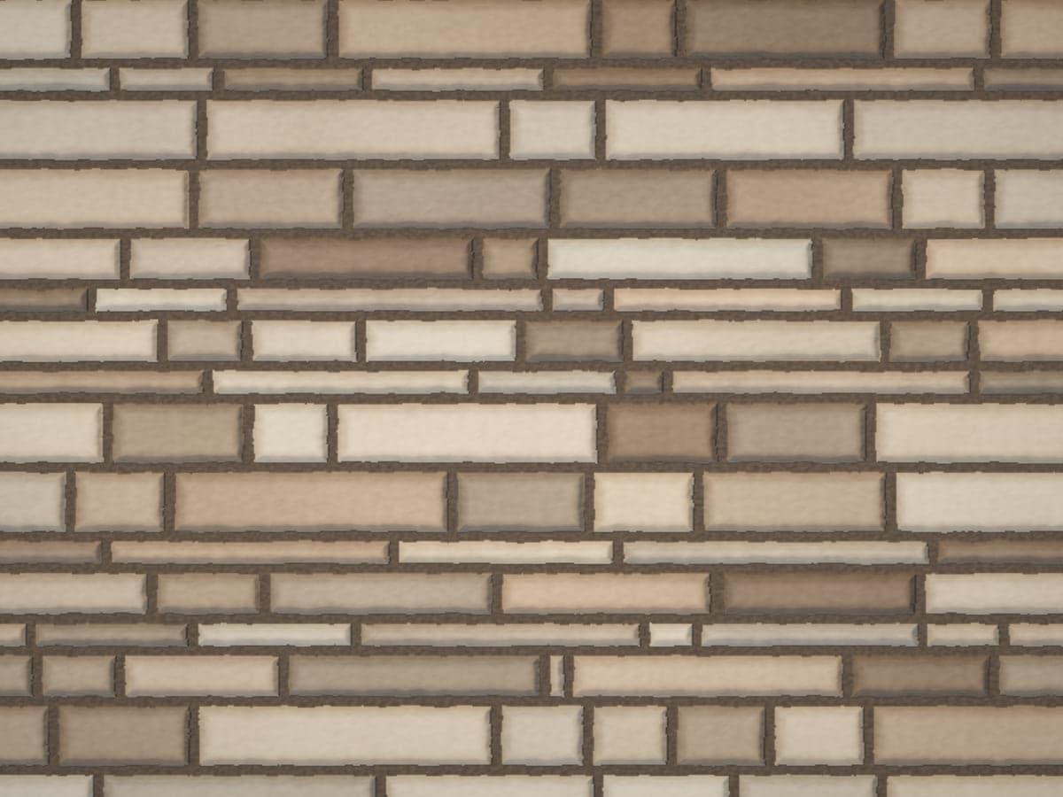 Stacked ledgestone veneer in warm gray and tan tones.