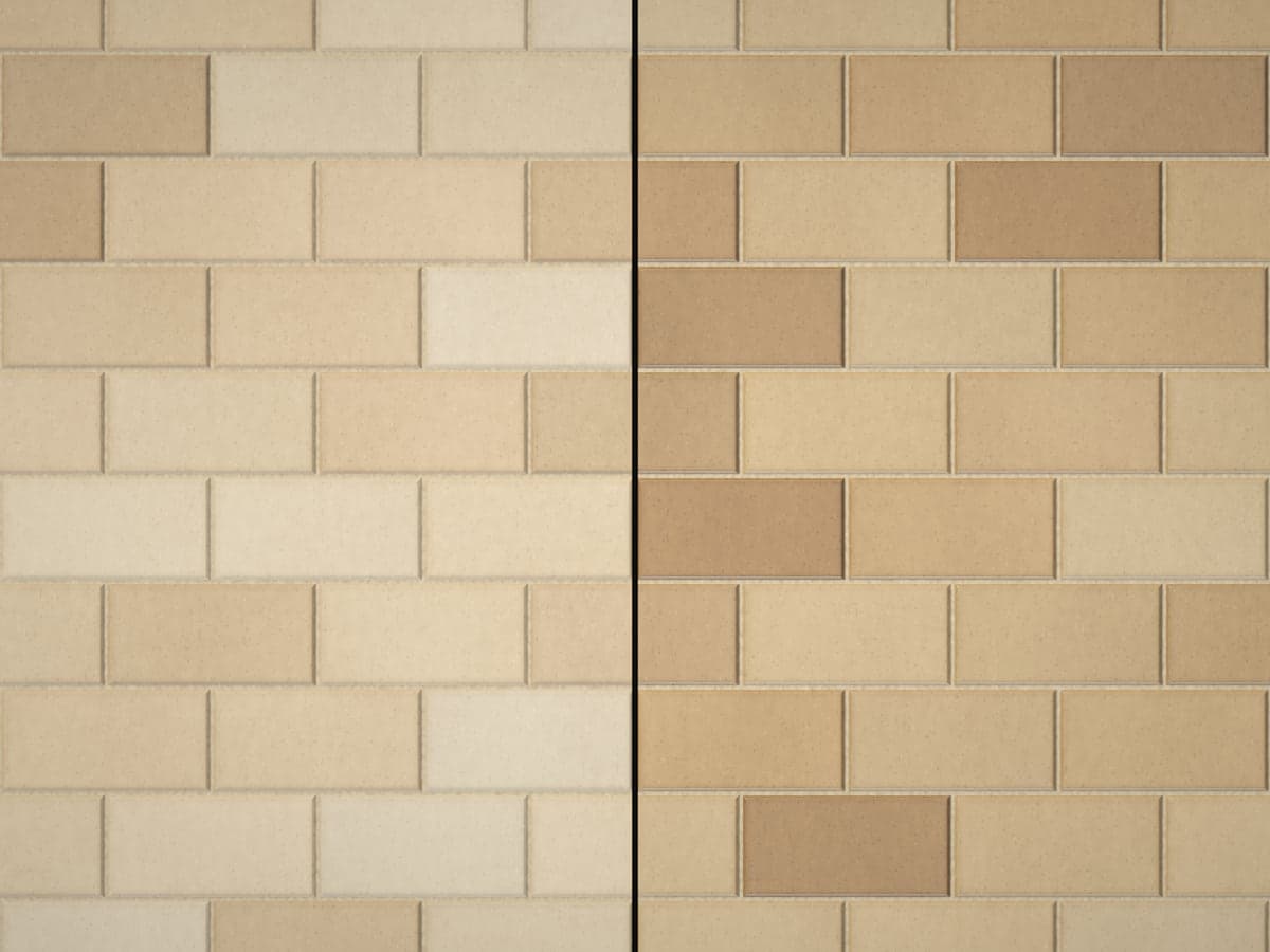 The same pavers side by side: unsealed on the left, with a wet-look sealer on the right.